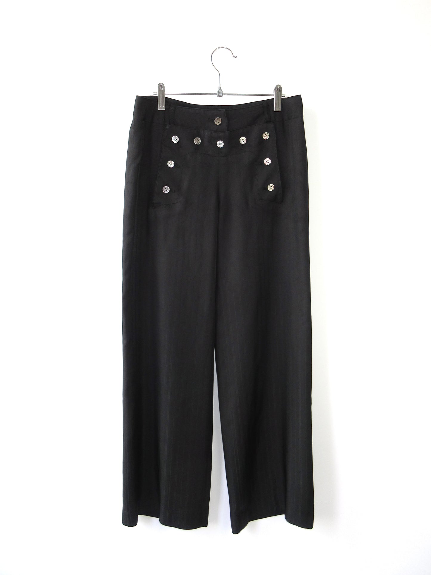 silky stripe button design pants