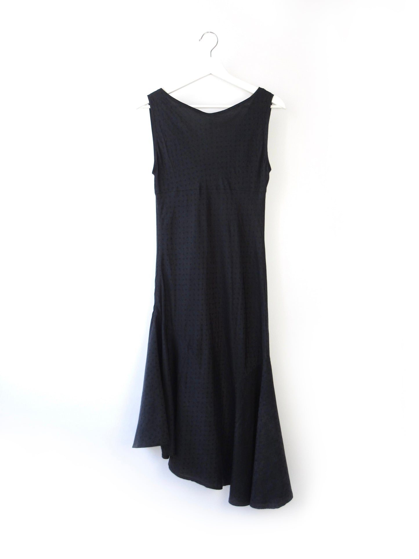dark navy polka dots asymmetry dress