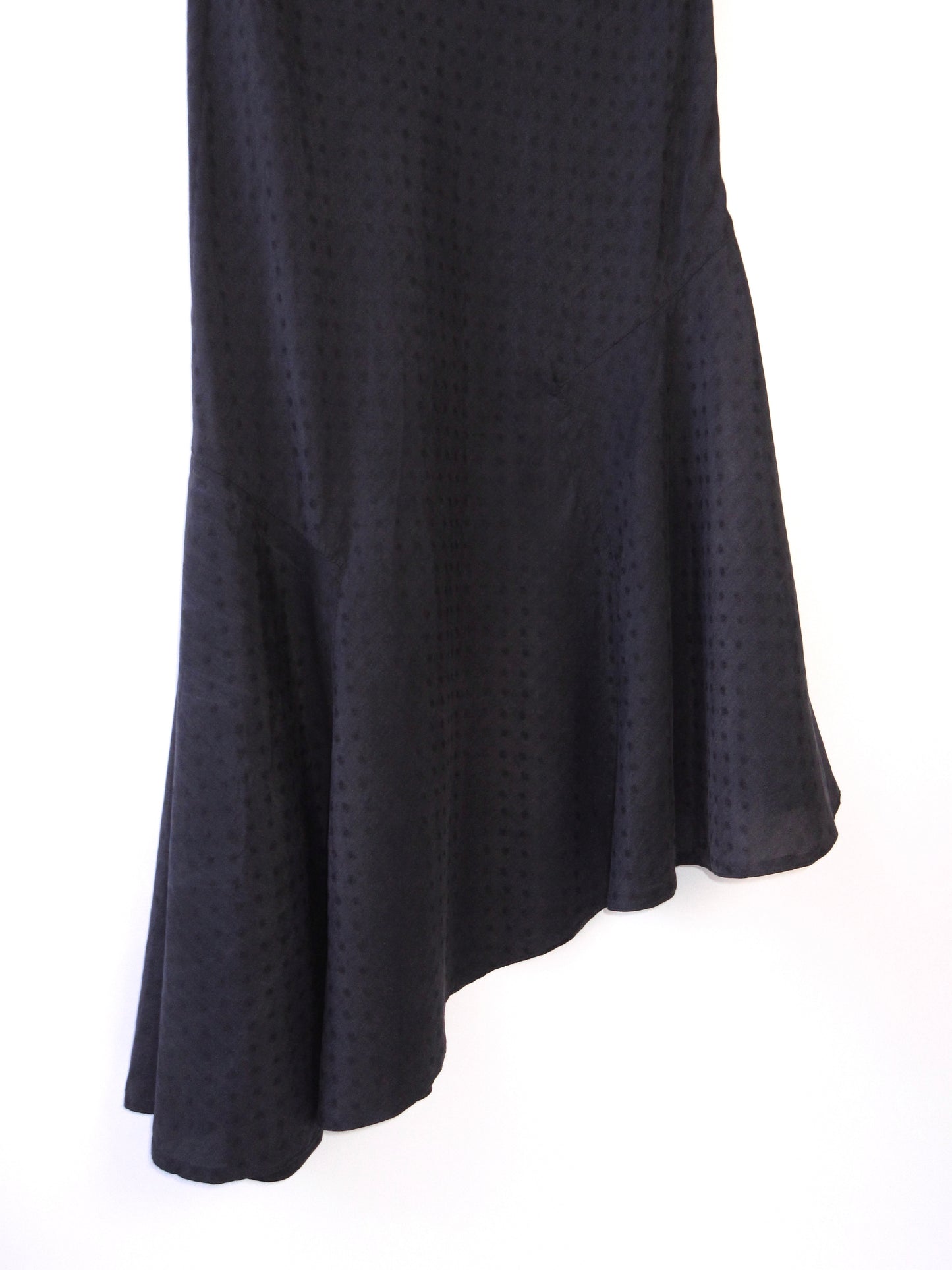 dark navy polka dots asymmetry dress
