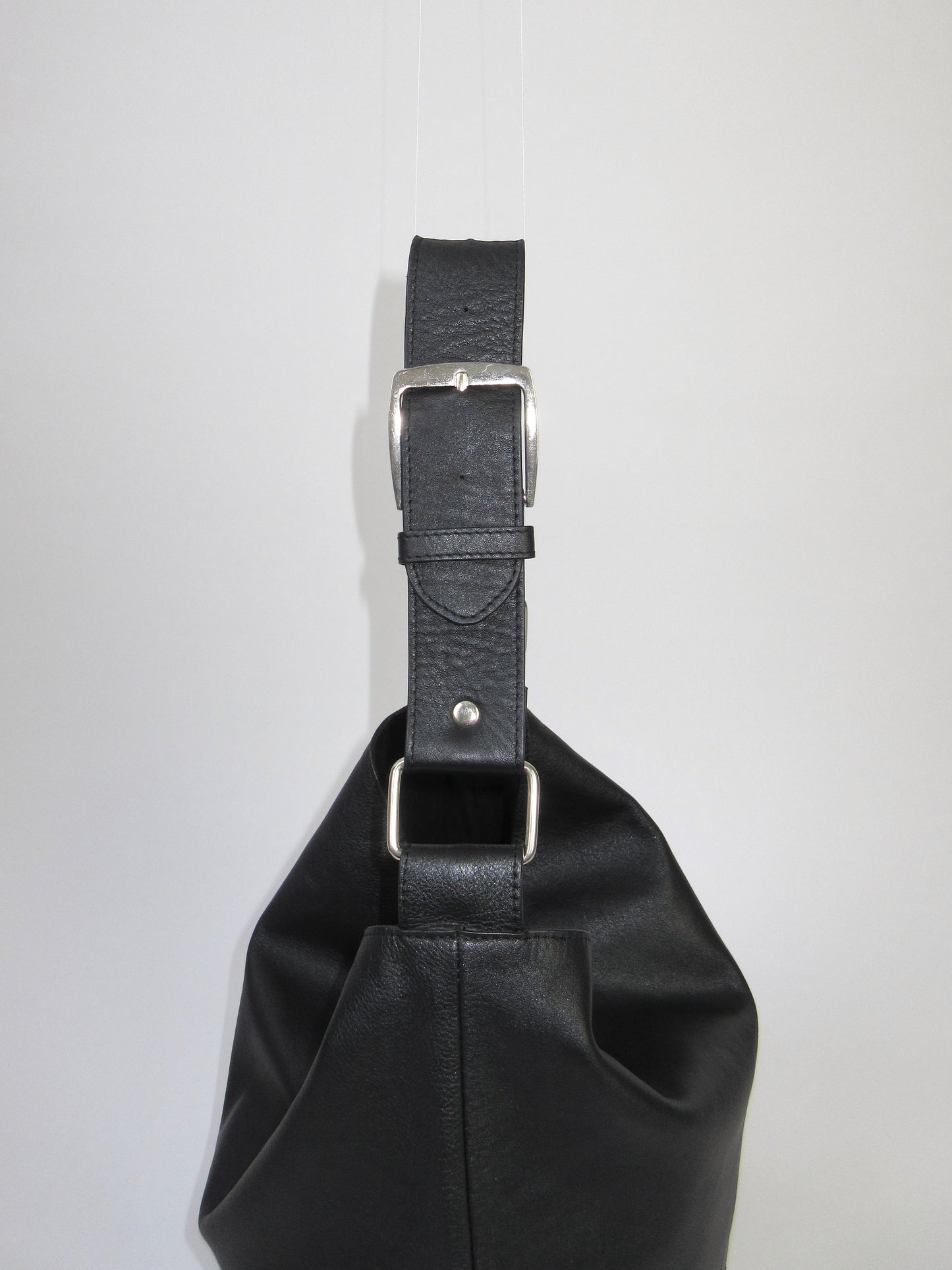 black leather tote bag