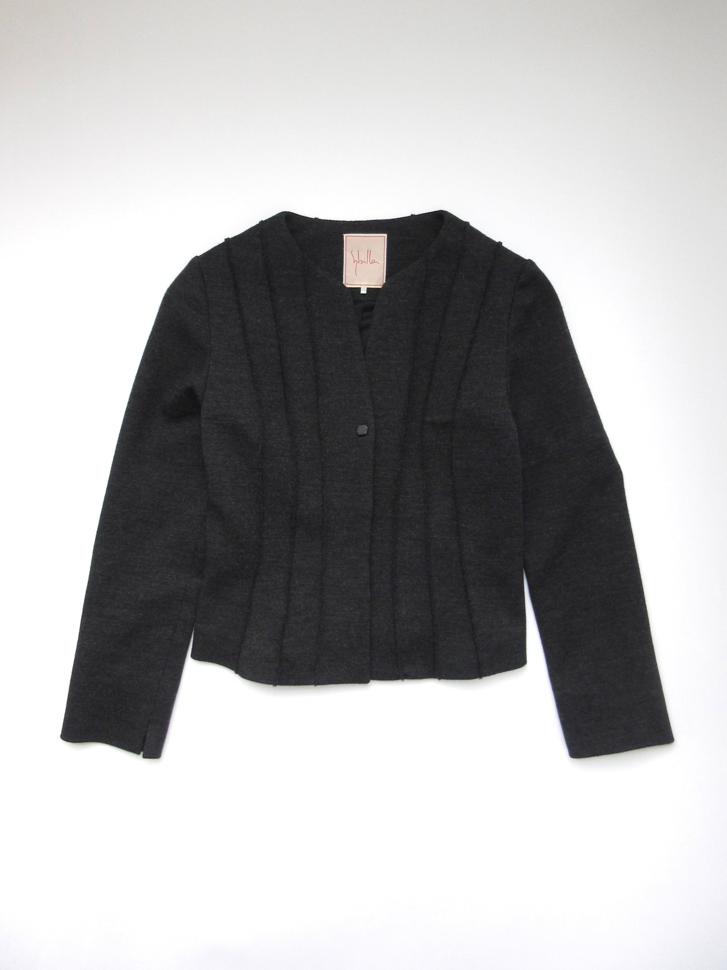 pin tuck collarless jacket