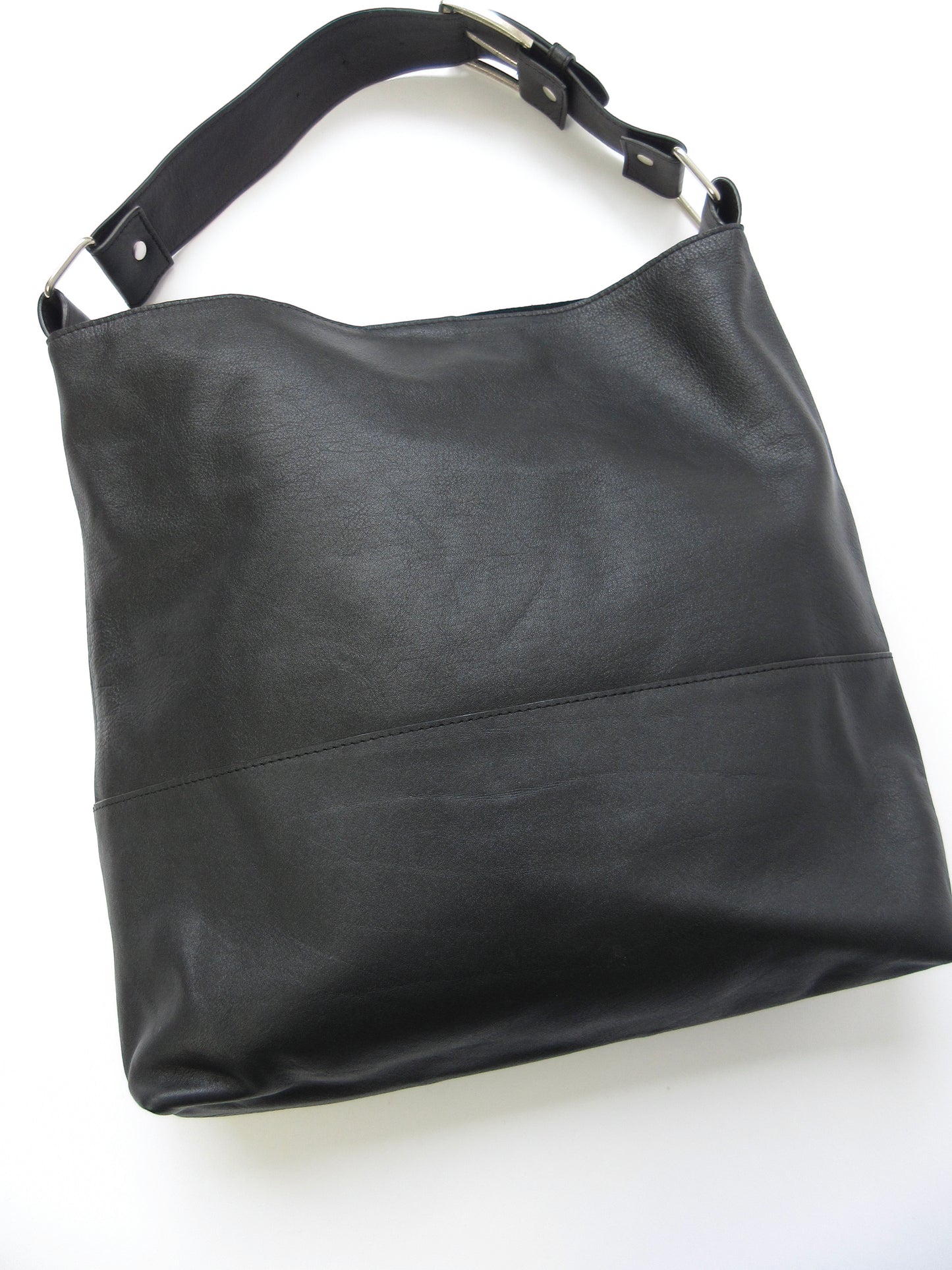 black leather tote bag