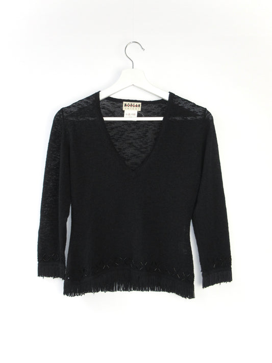 fringe design v neck top