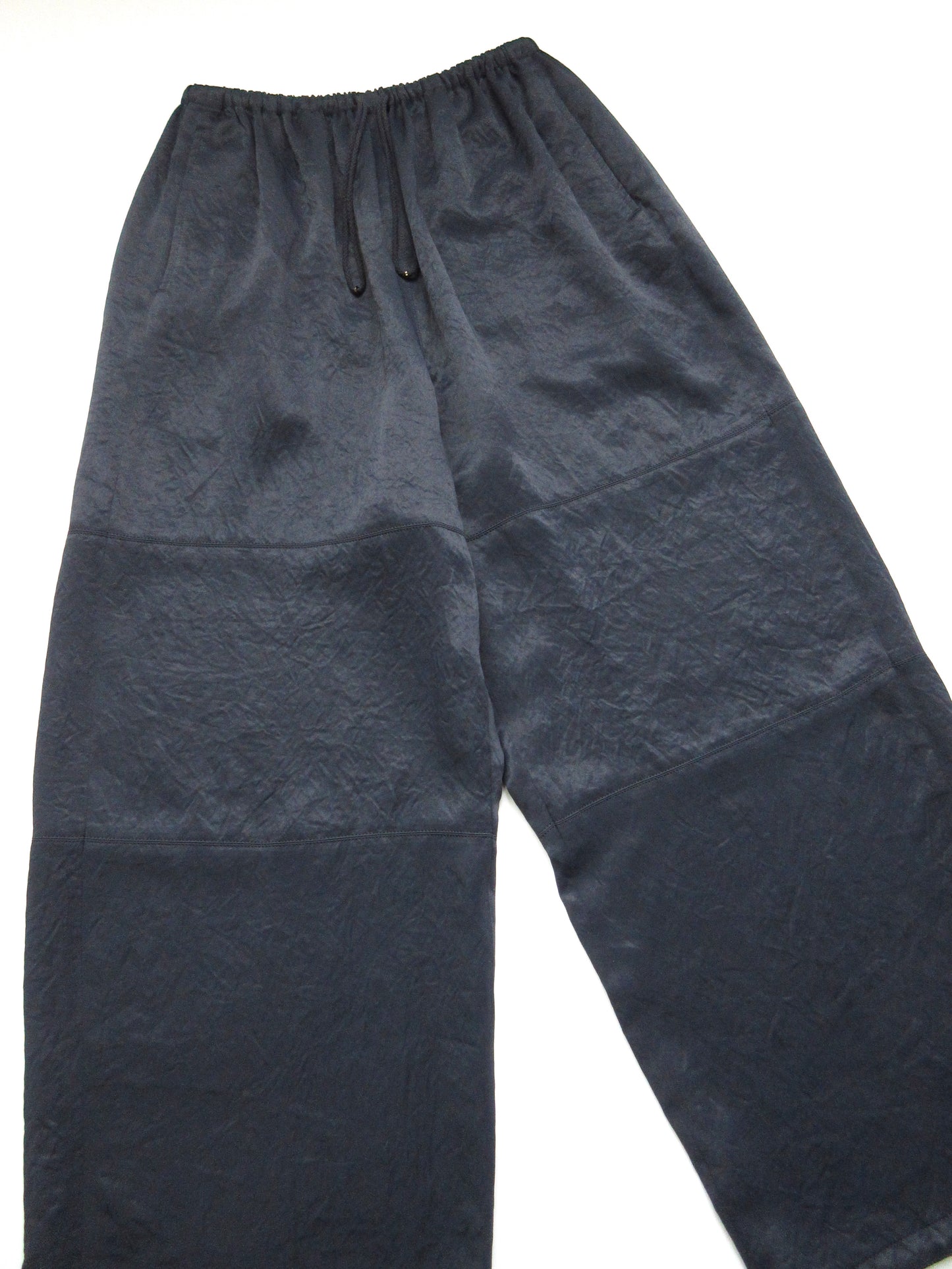 navy shiny wide pants