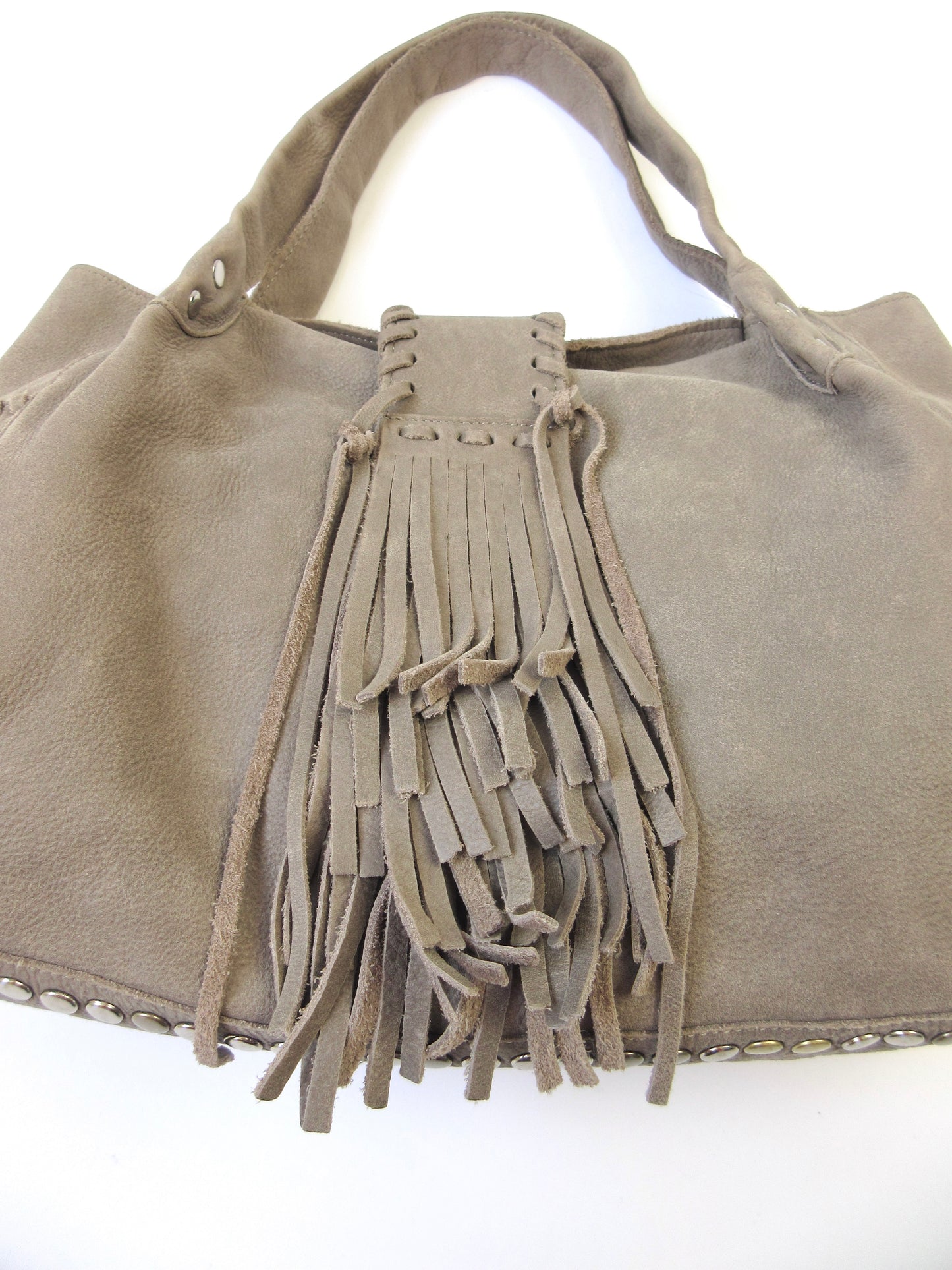 fringe×studs leather bag