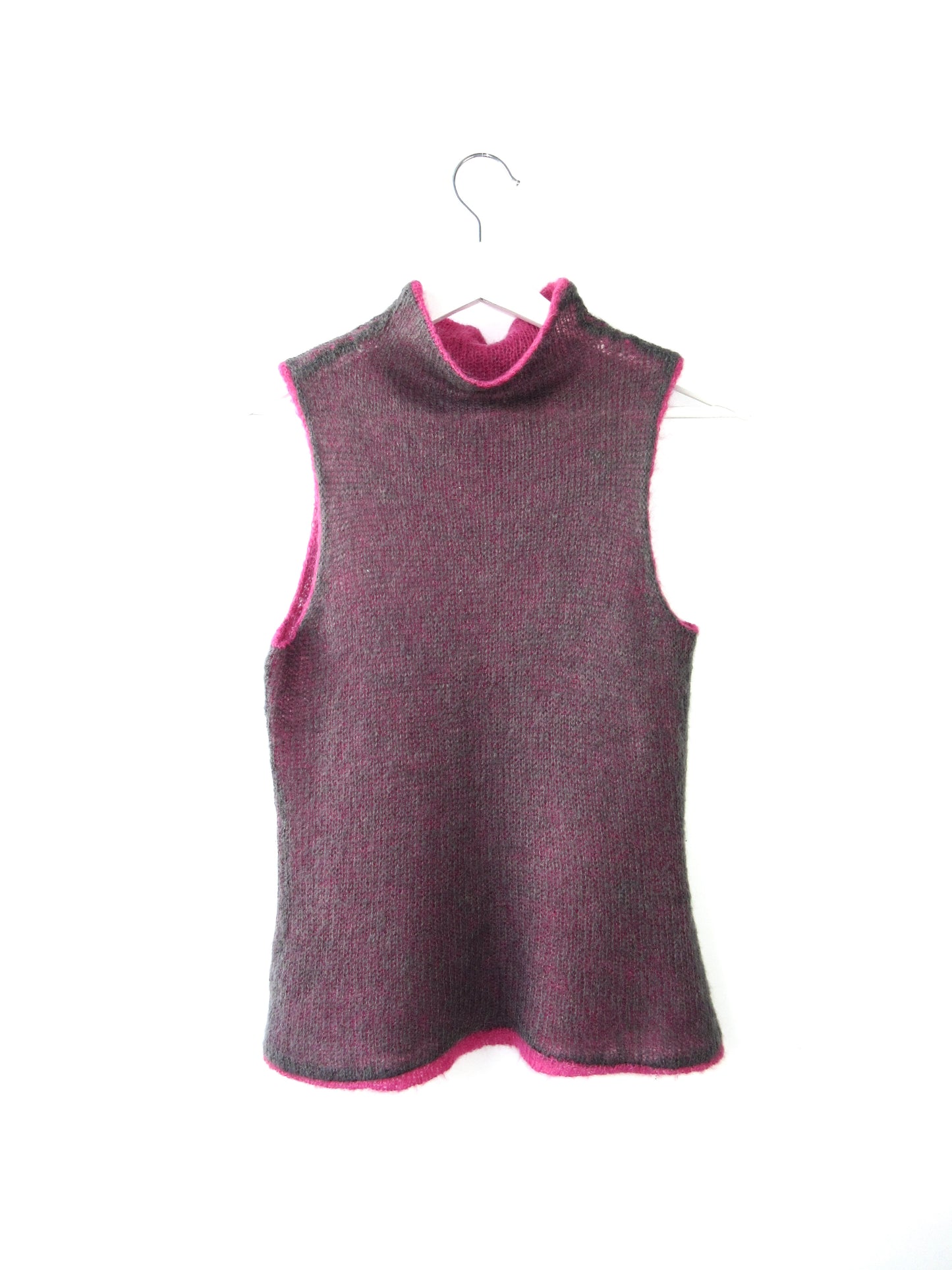 【used】pink×gray reversible knit top