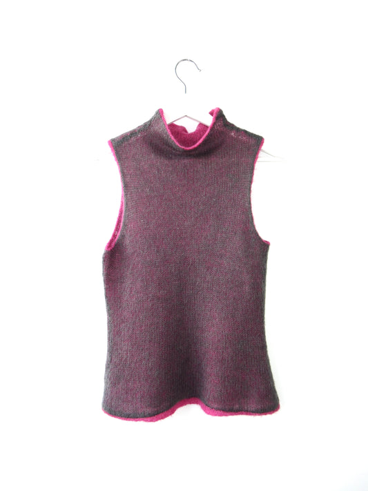 【used】pink×gray reversible knit top