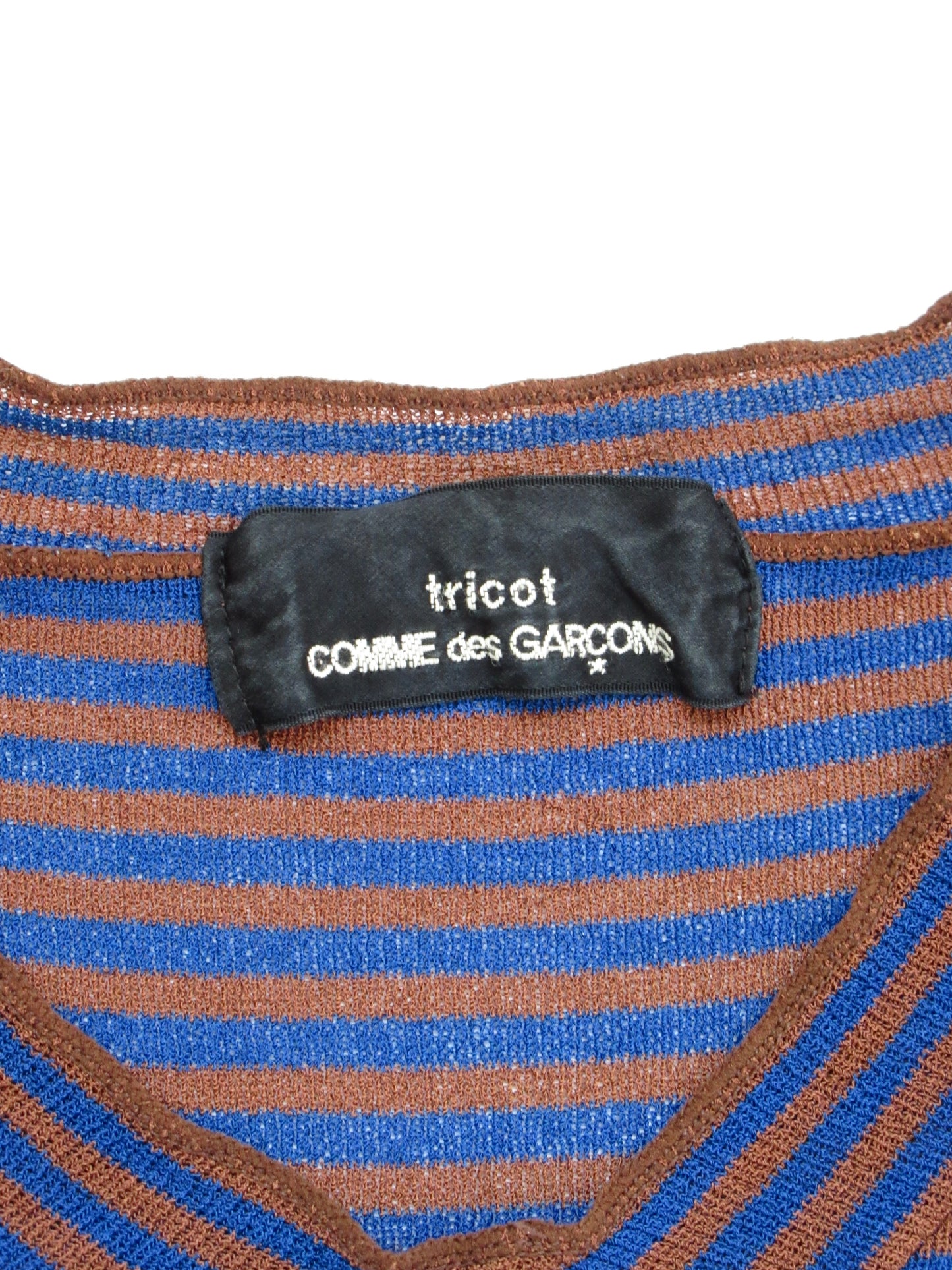 tricot comme des garcons brown× blue stripe top