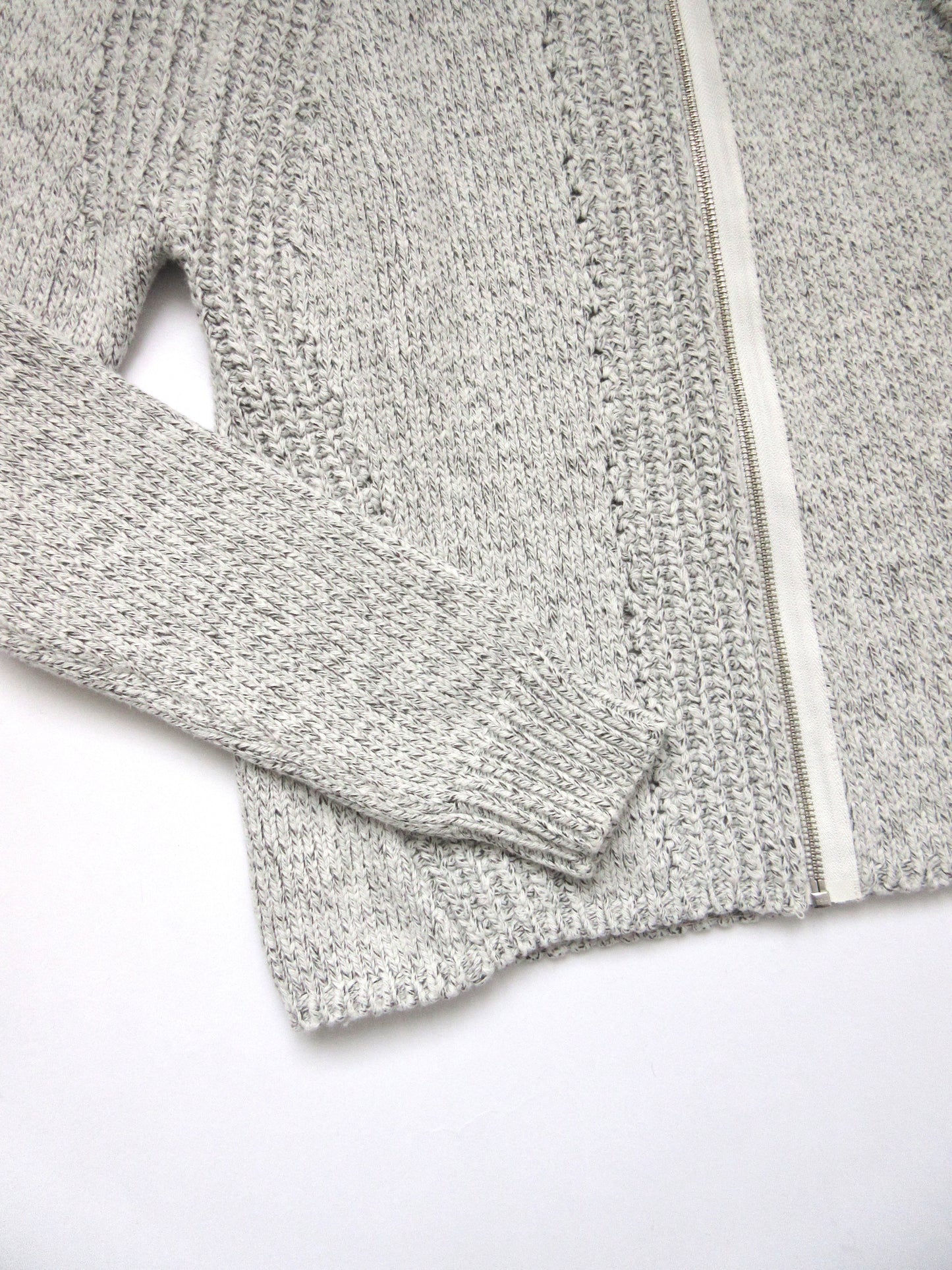 mix knit zip-up cardigan