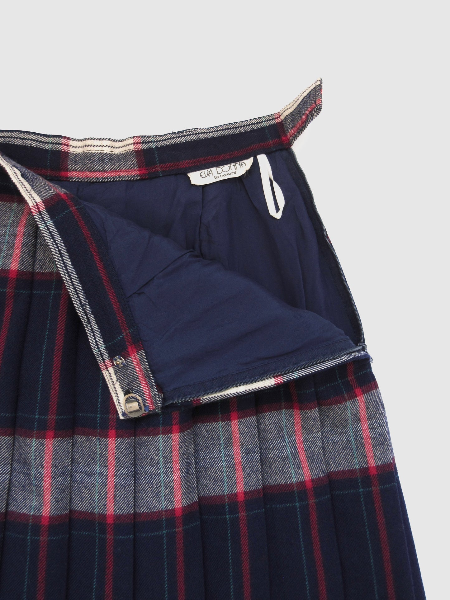 【used】wool plaid pleats skirt