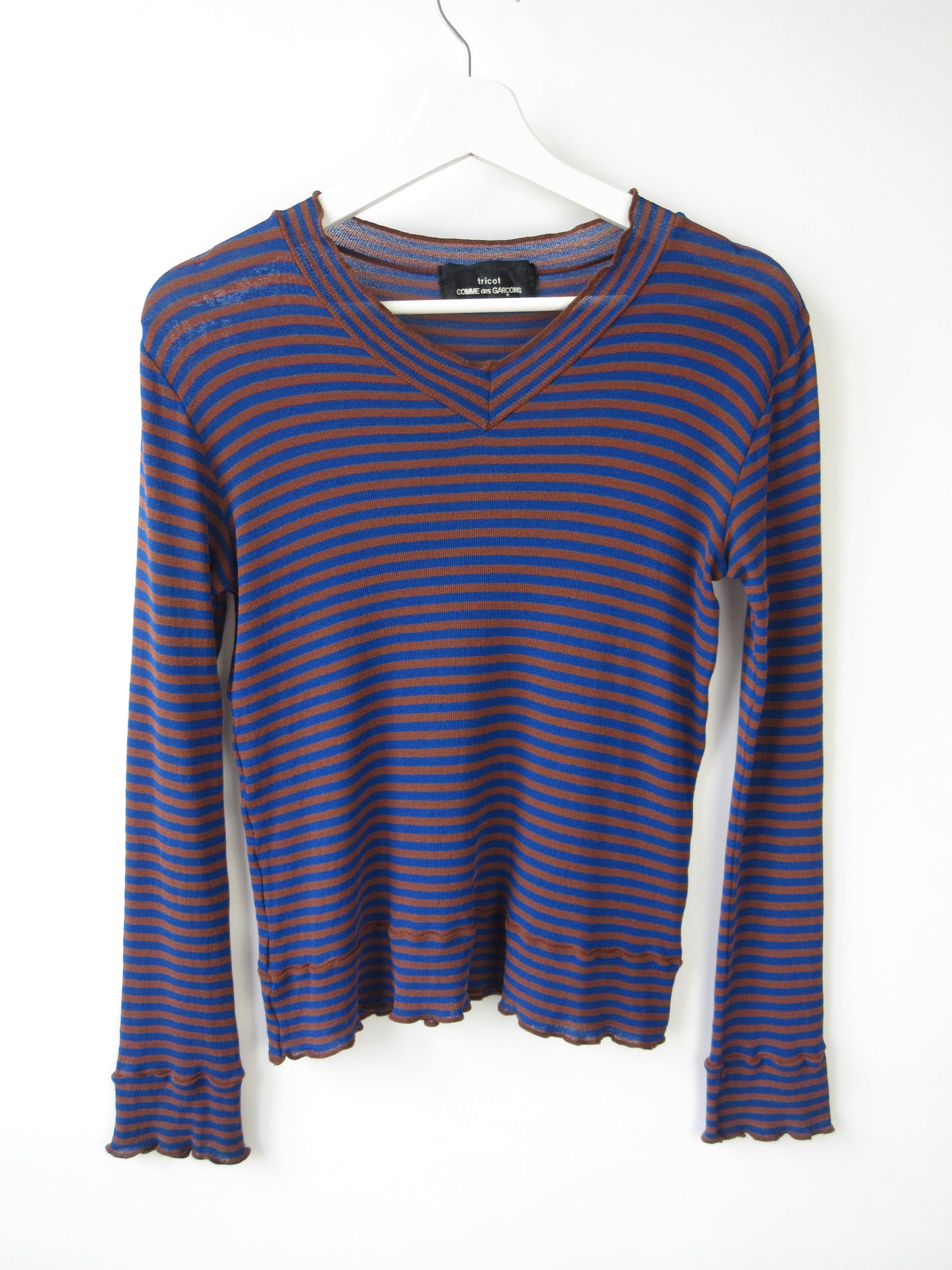 tricot comme des garcons brown× blue stripe top