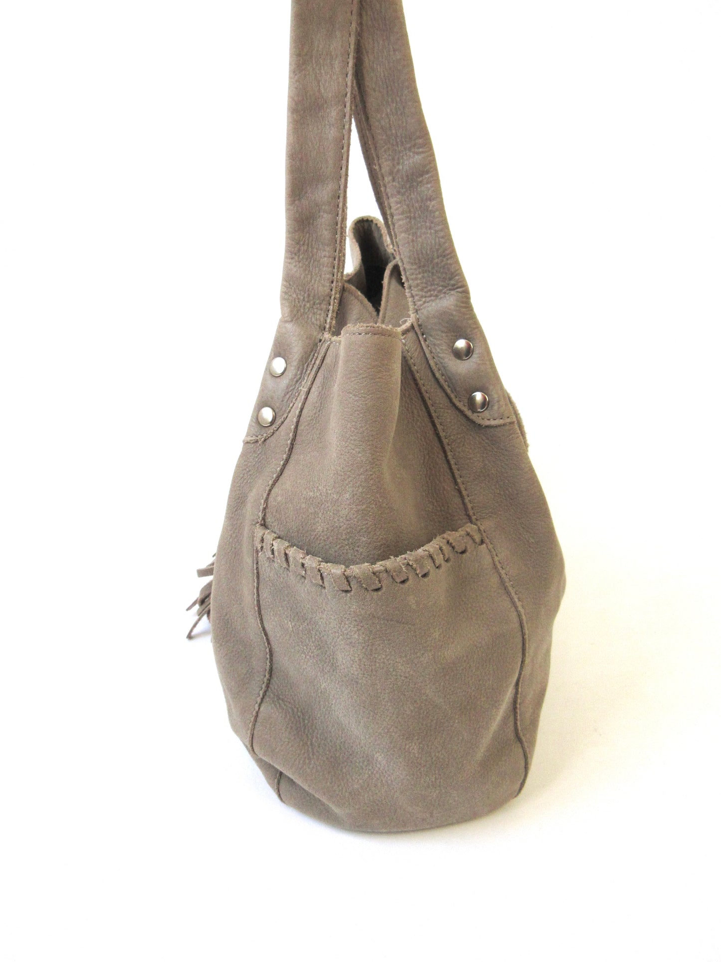 fringe×studs leather bag