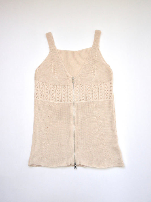 front zip design sleeveless knit top