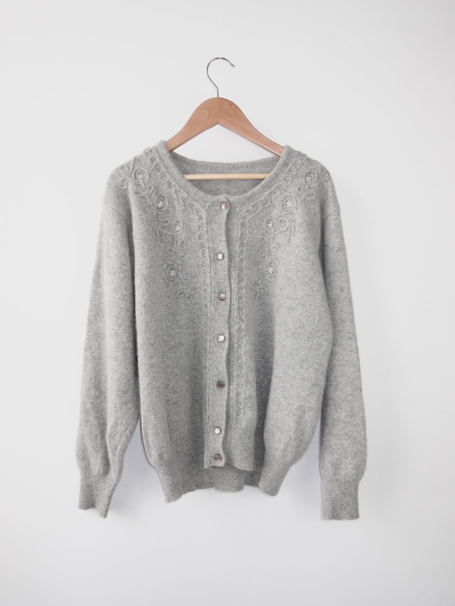 【used】gray lovely design knit cardigan