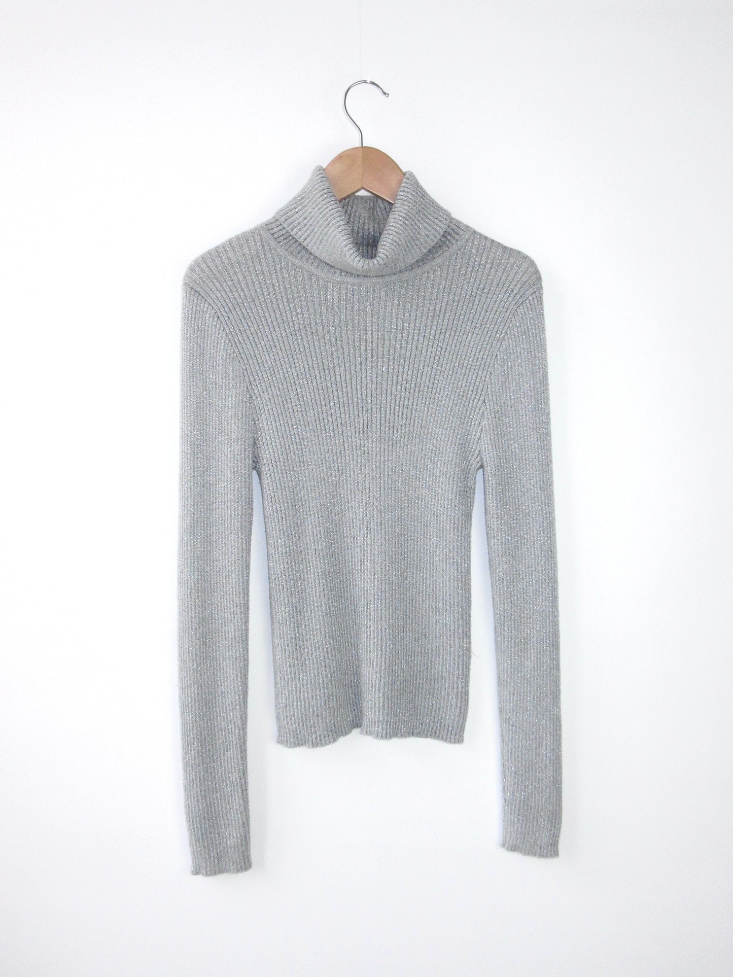 【used】silver glitter turtleneck top