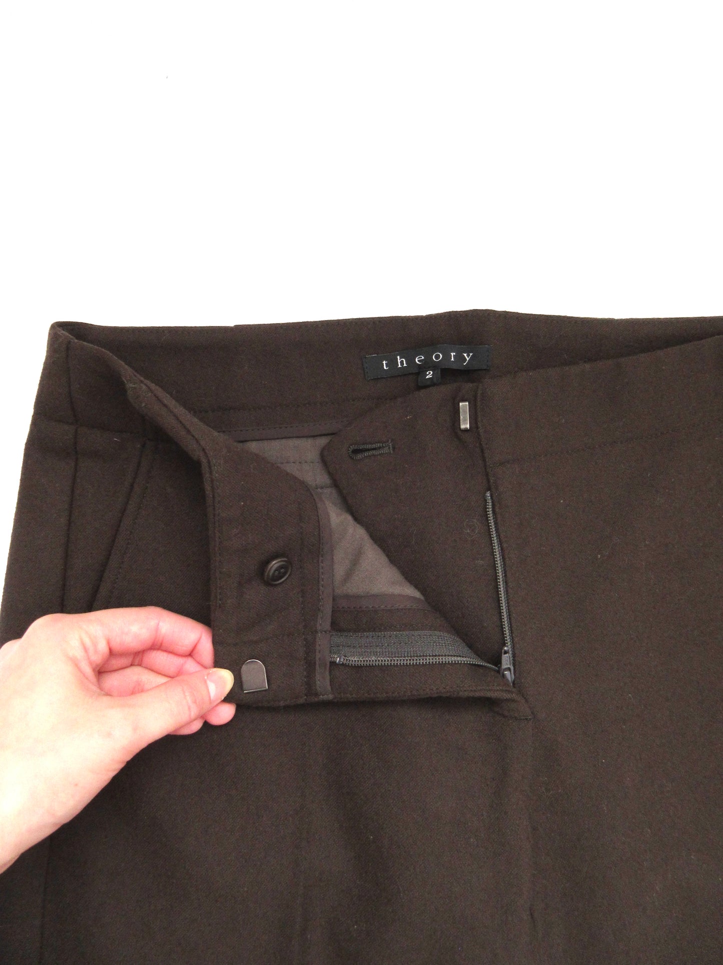 theory brown wool slacks