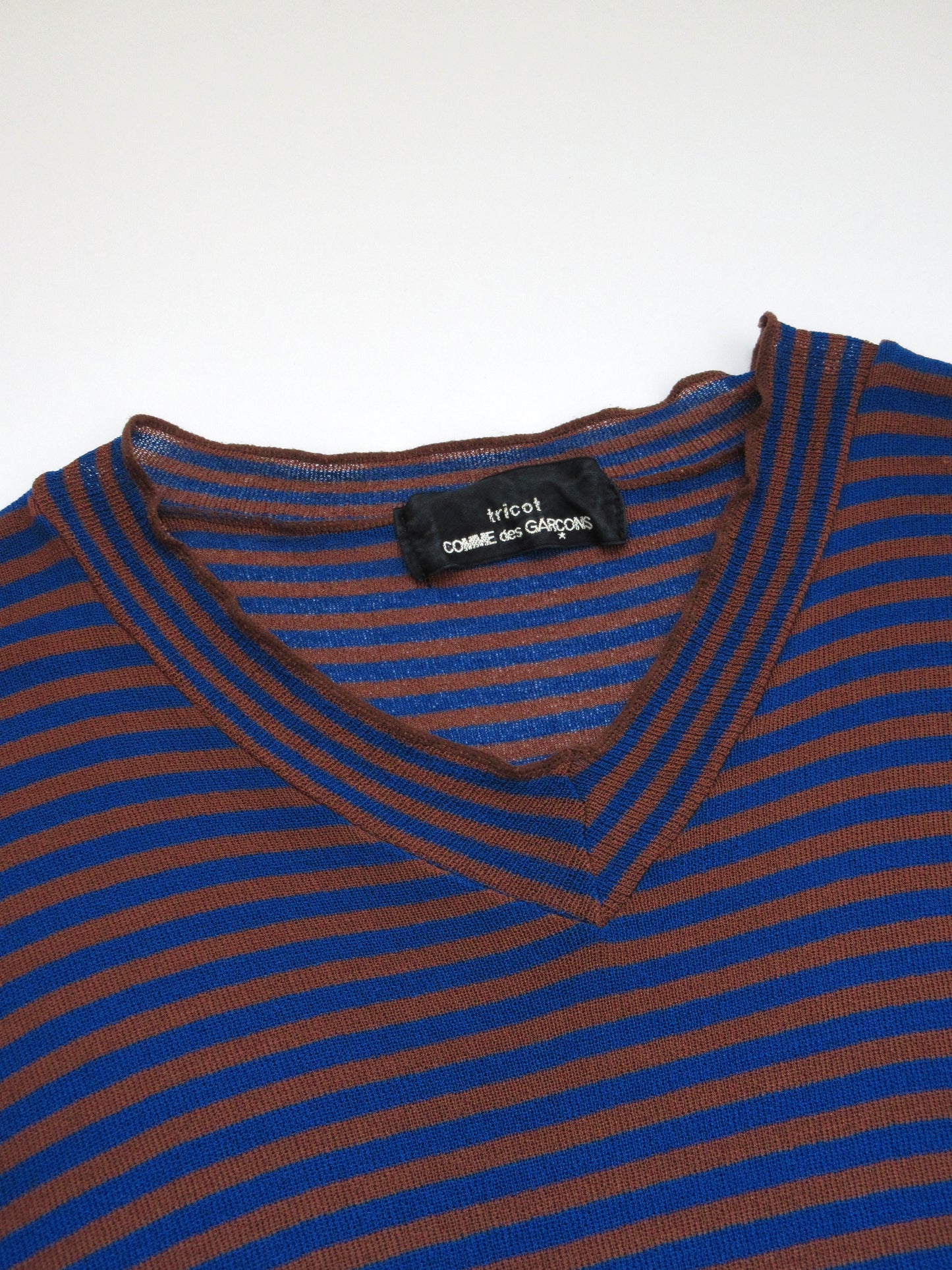 tricot comme des garcons brown× blue stripe top