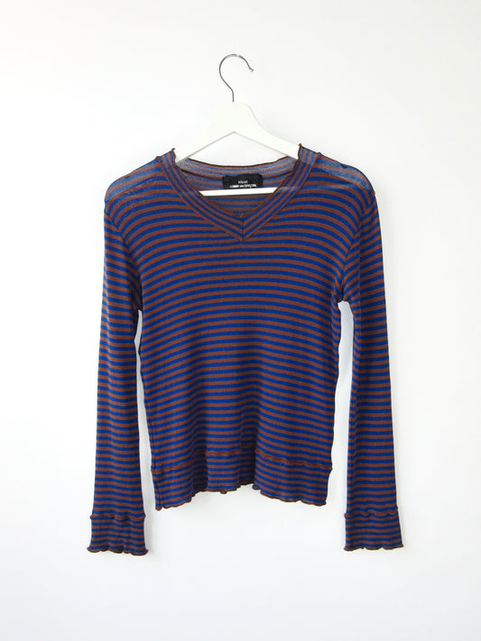 tricot comme des garcons brown× blue stripe top