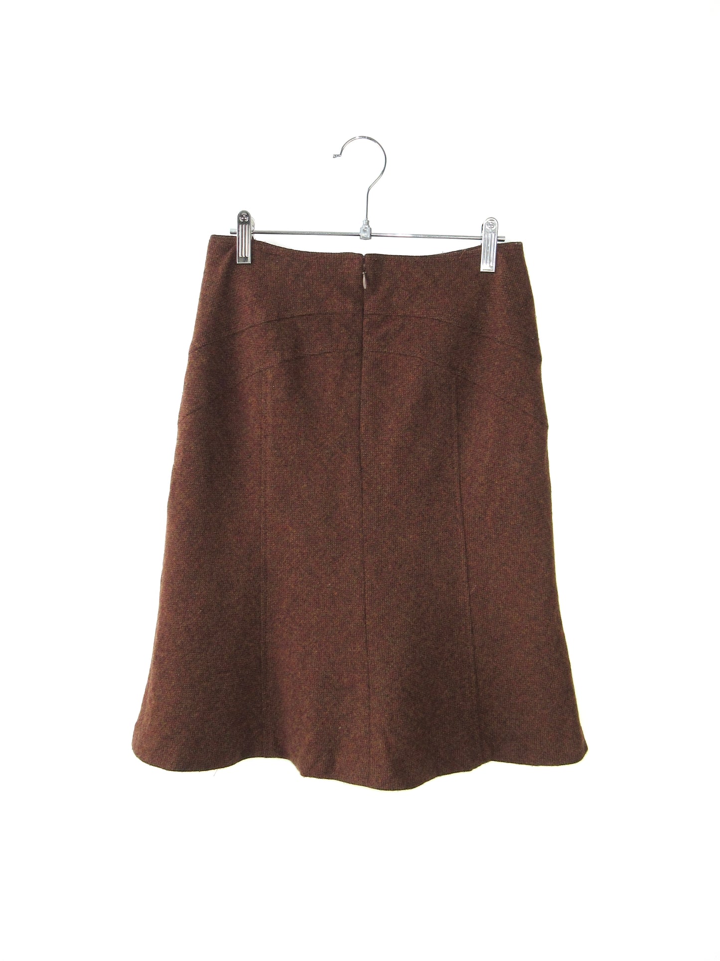 brown wool flare skirt