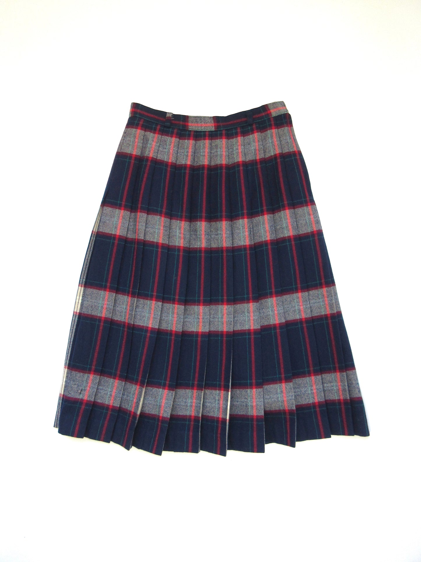 【used】wool plaid pleats skirt