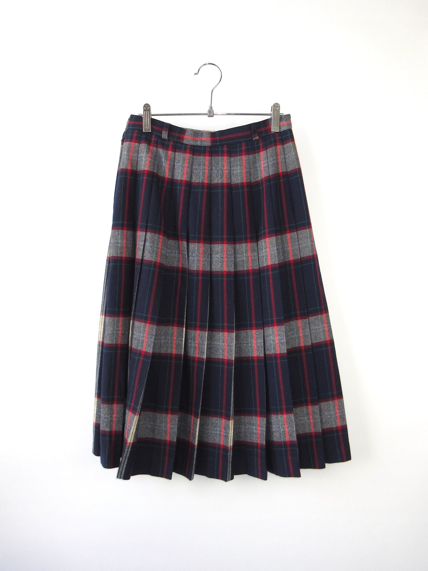 【used】wool plaid pleats skirt