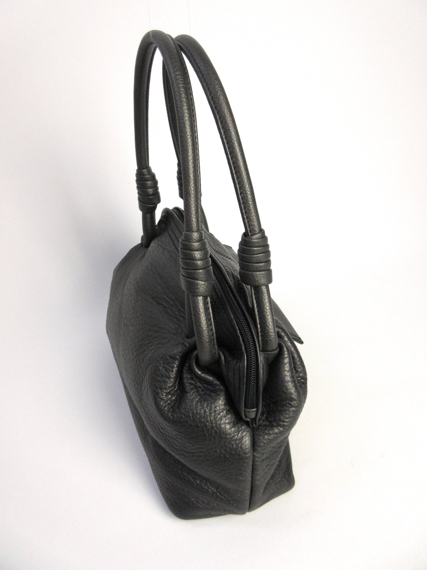 grained leather detail hand bag