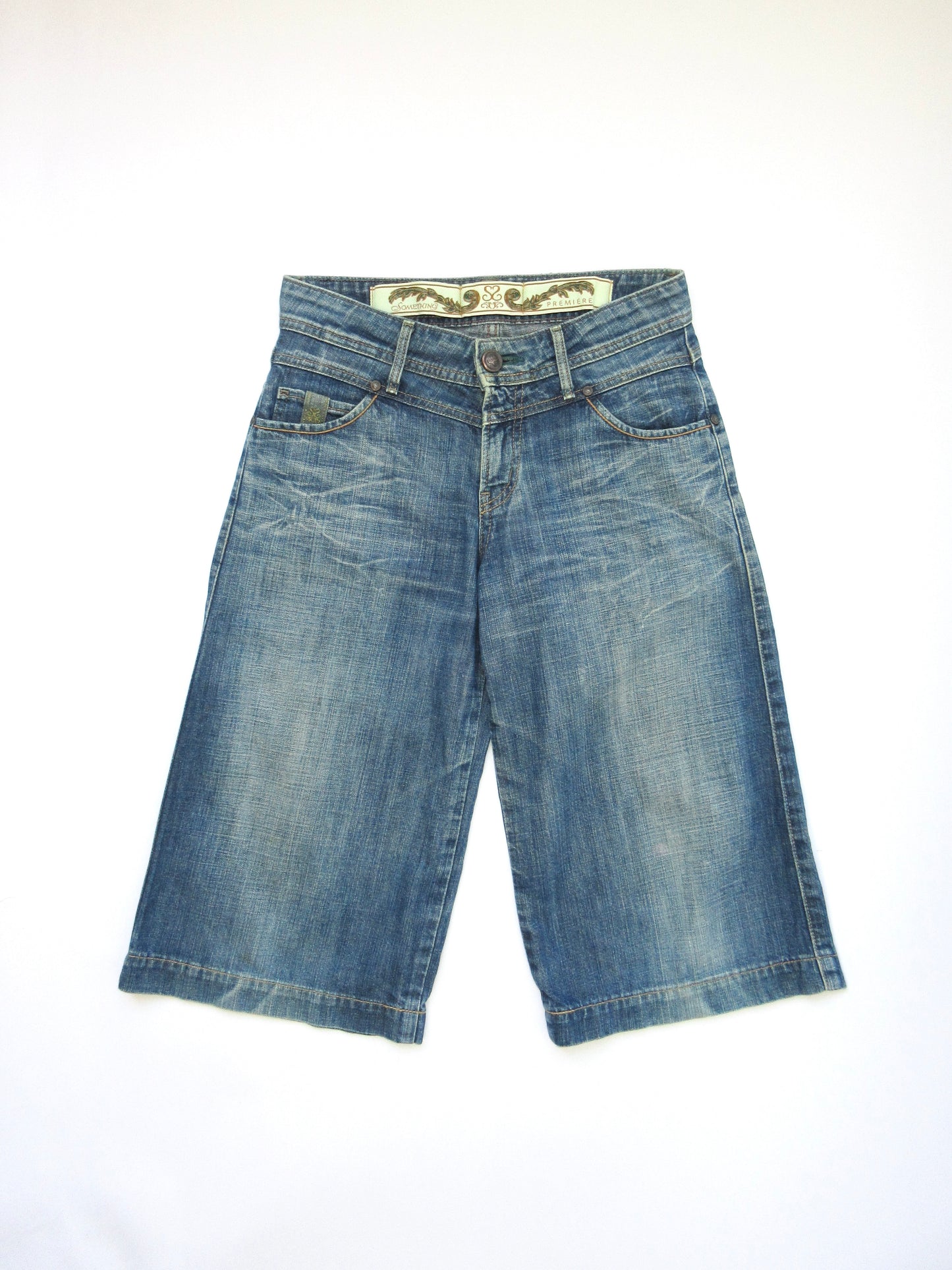 denim aging bermuda pants