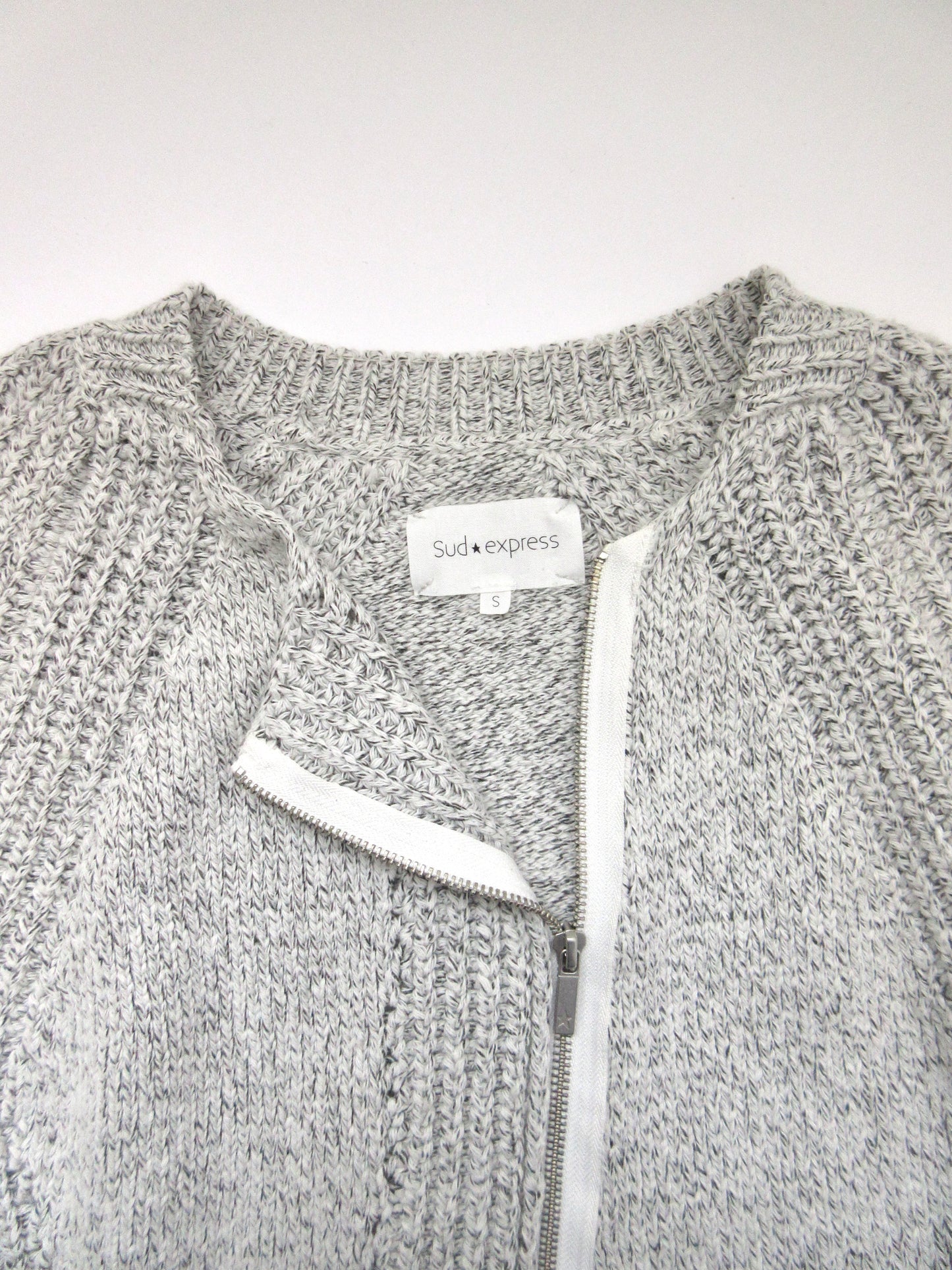 mix knit zip-up cardigan