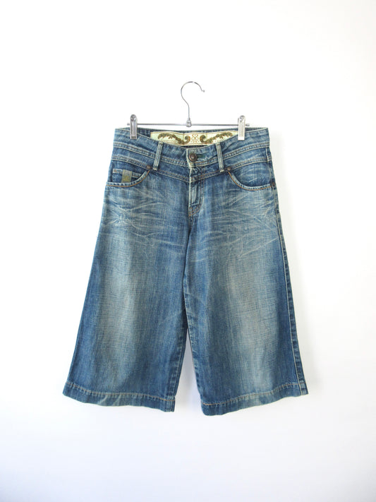denim aging bermuda pants