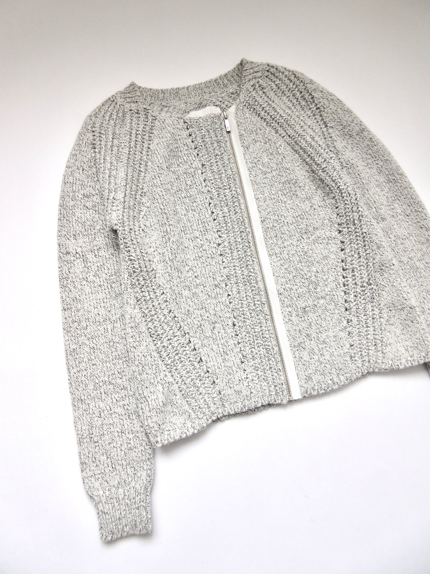 mix knit zip-up cardigan