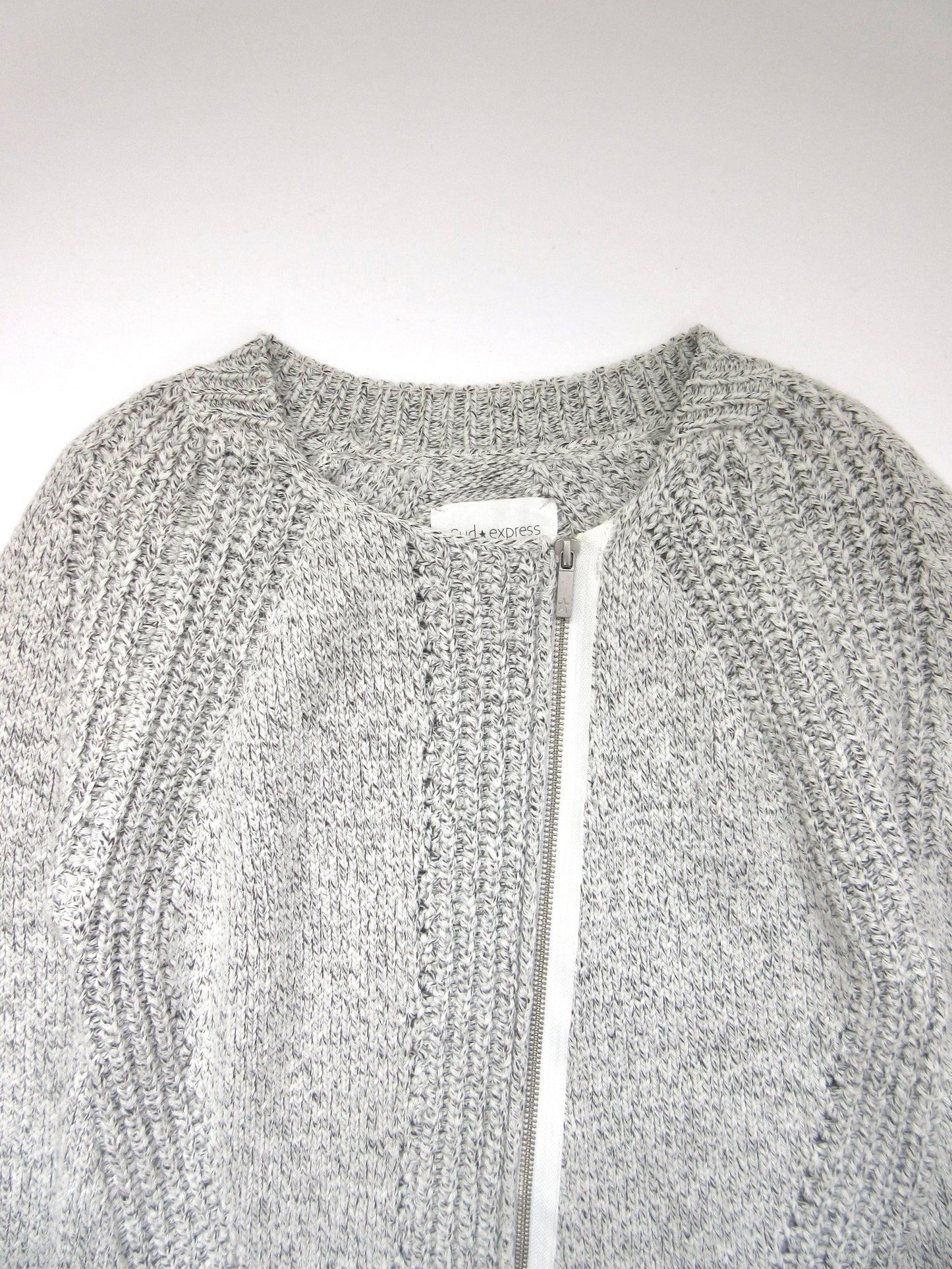 mix knit zip-up cardigan