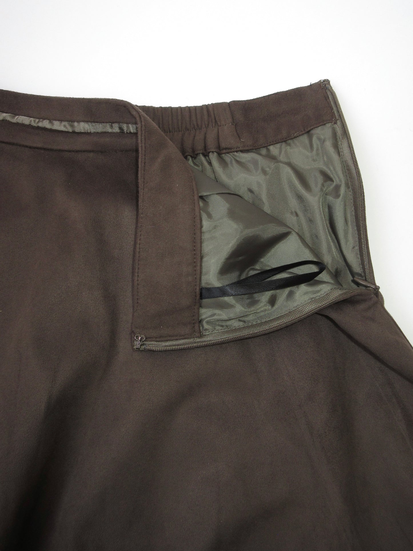 【used】khaki brown suede like skirt