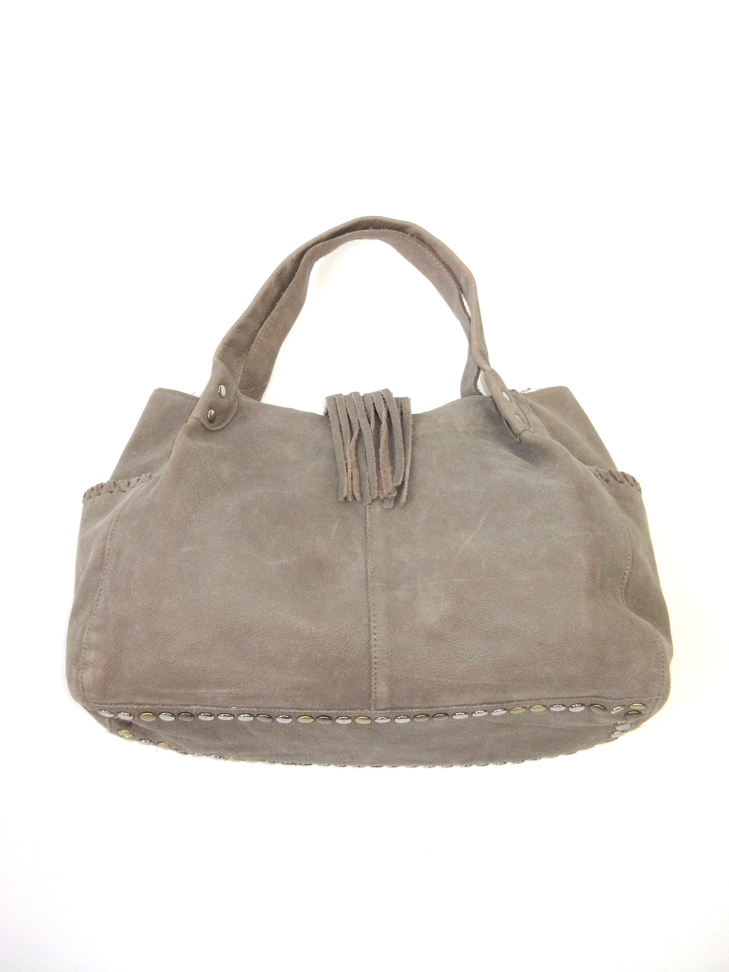 fringe×studs leather bag