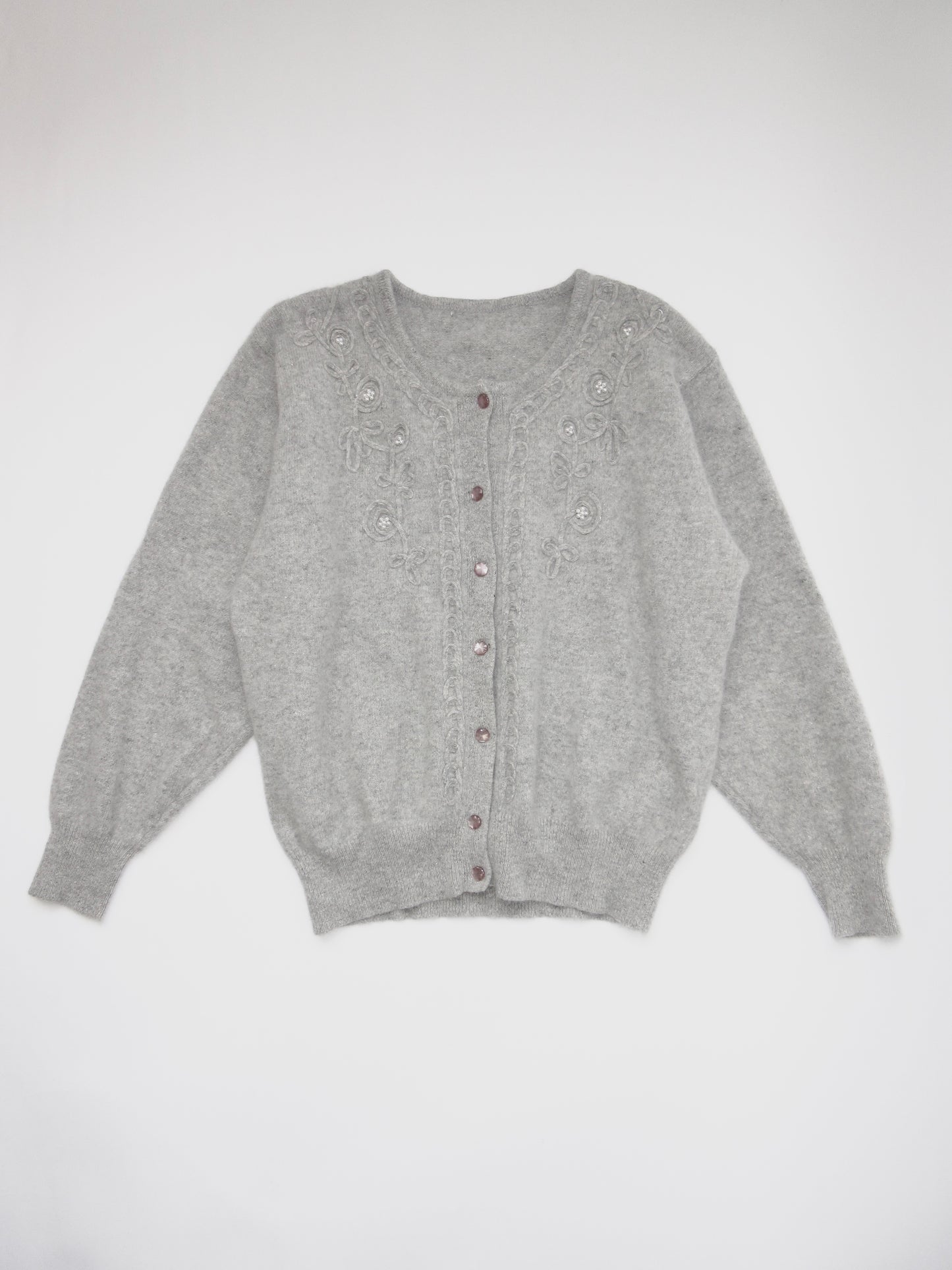 【used】gray lovely design knit cardigan