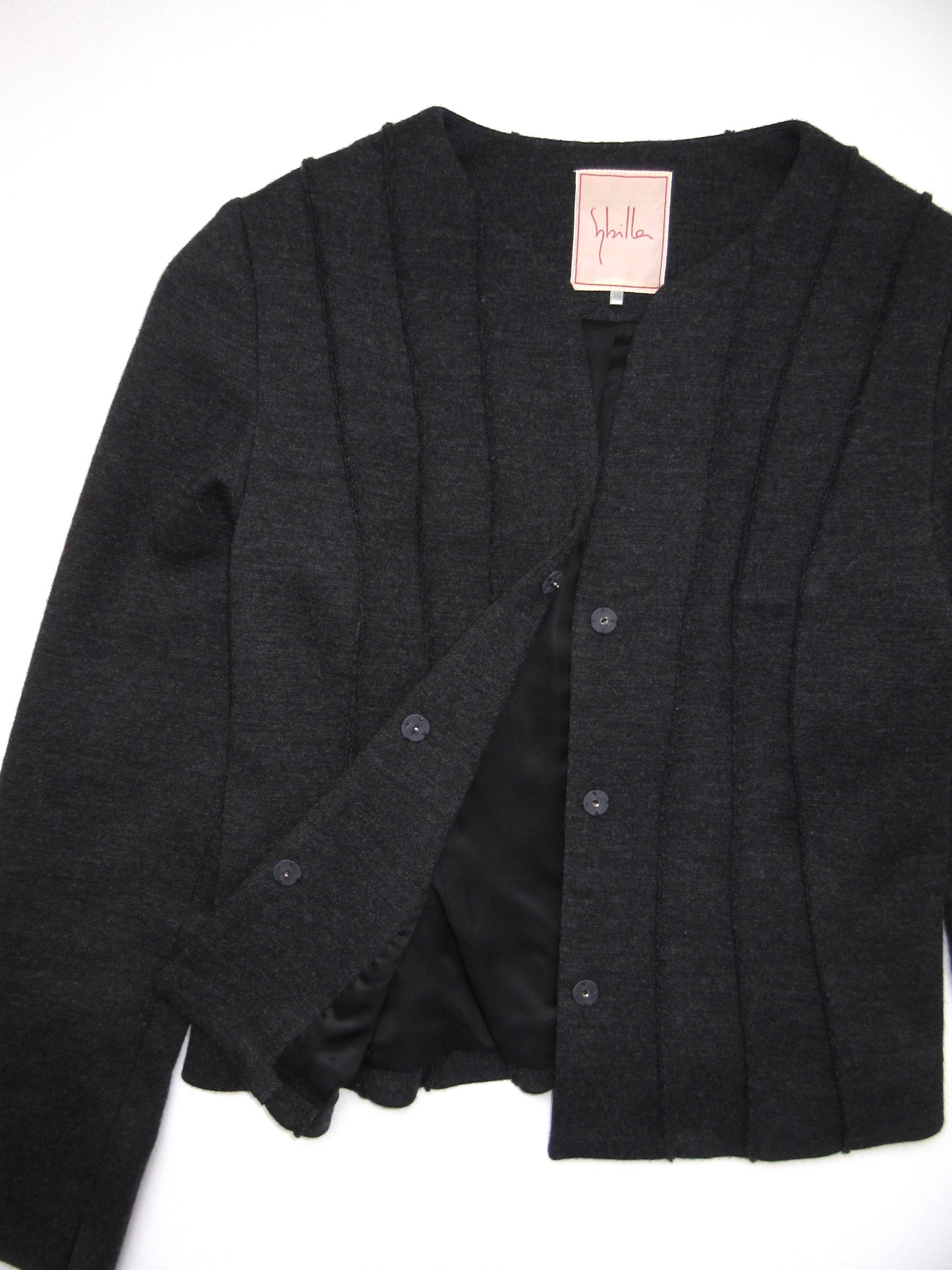 pin tuck collarless jacket