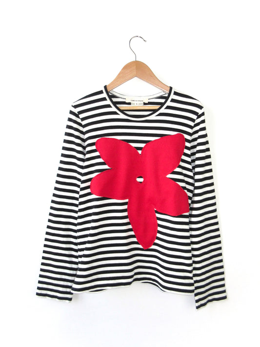 COMME des GARÇONS red flower stripe top