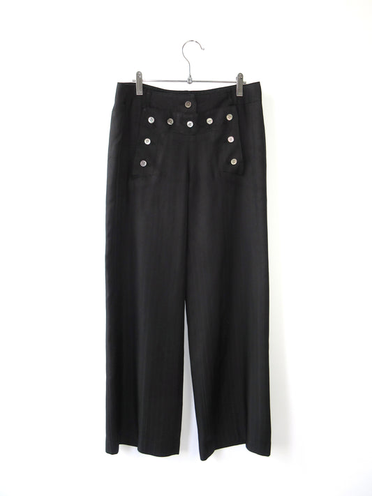 silky stripe button design pants