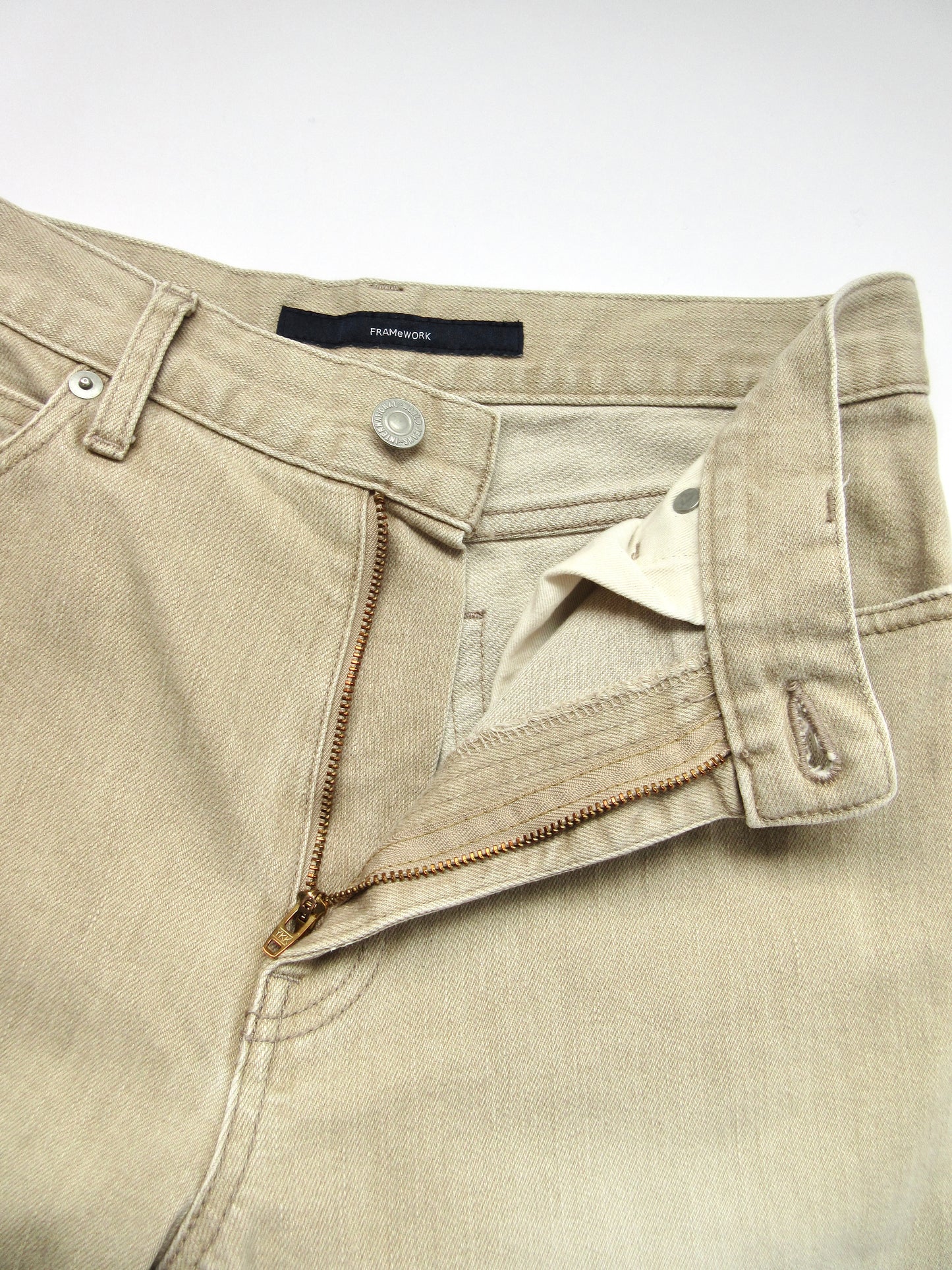 beige semi fitted denim pants