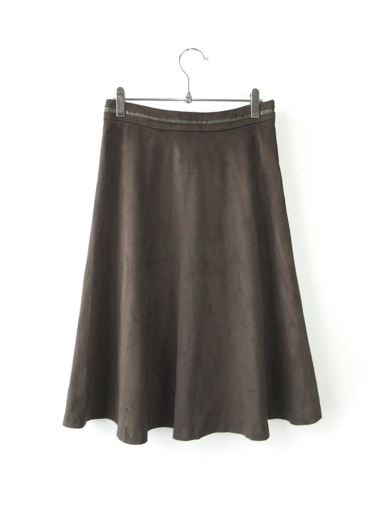【used】khaki brown suede like skirt