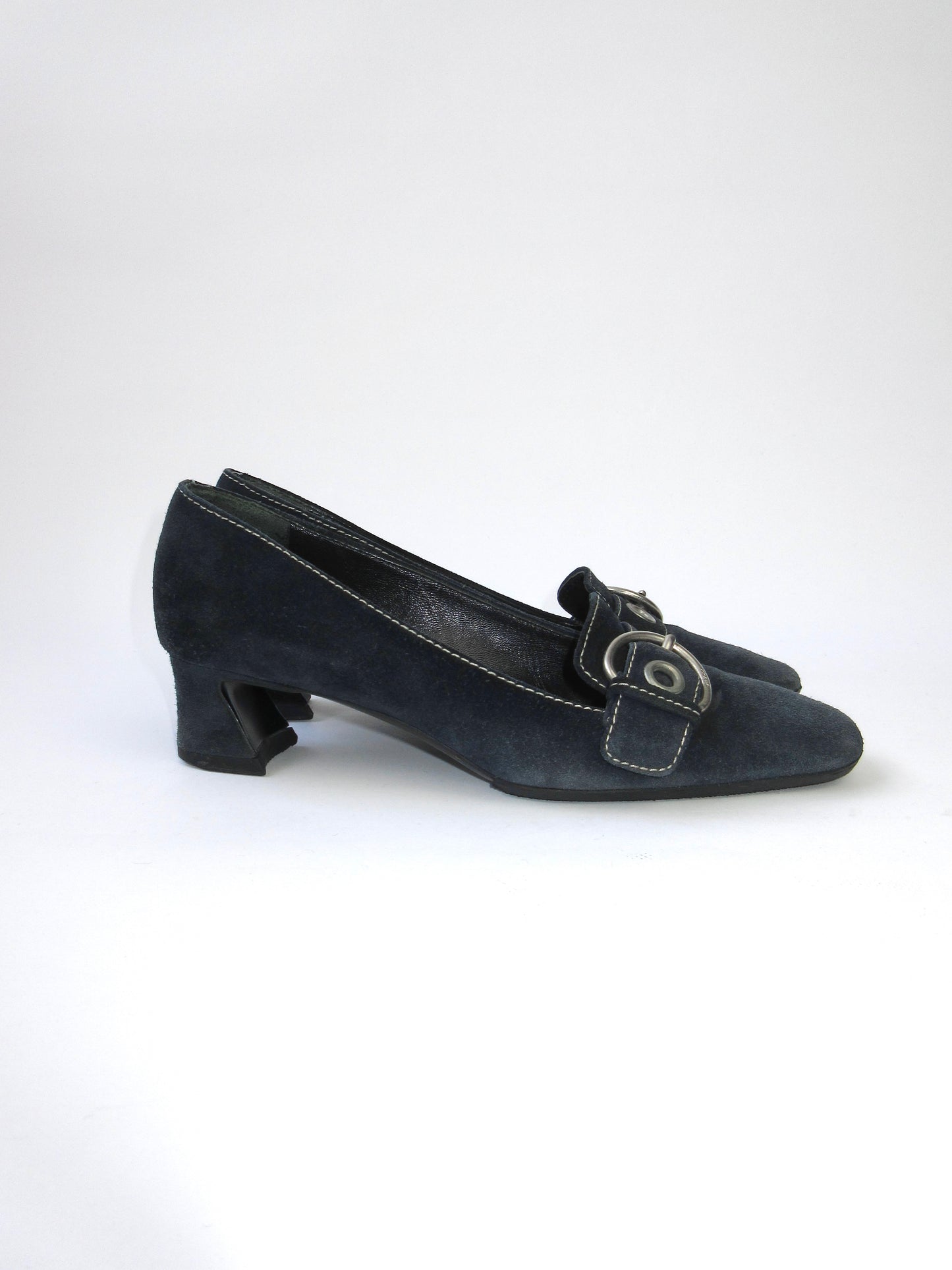 PRADA suede buckle pumps