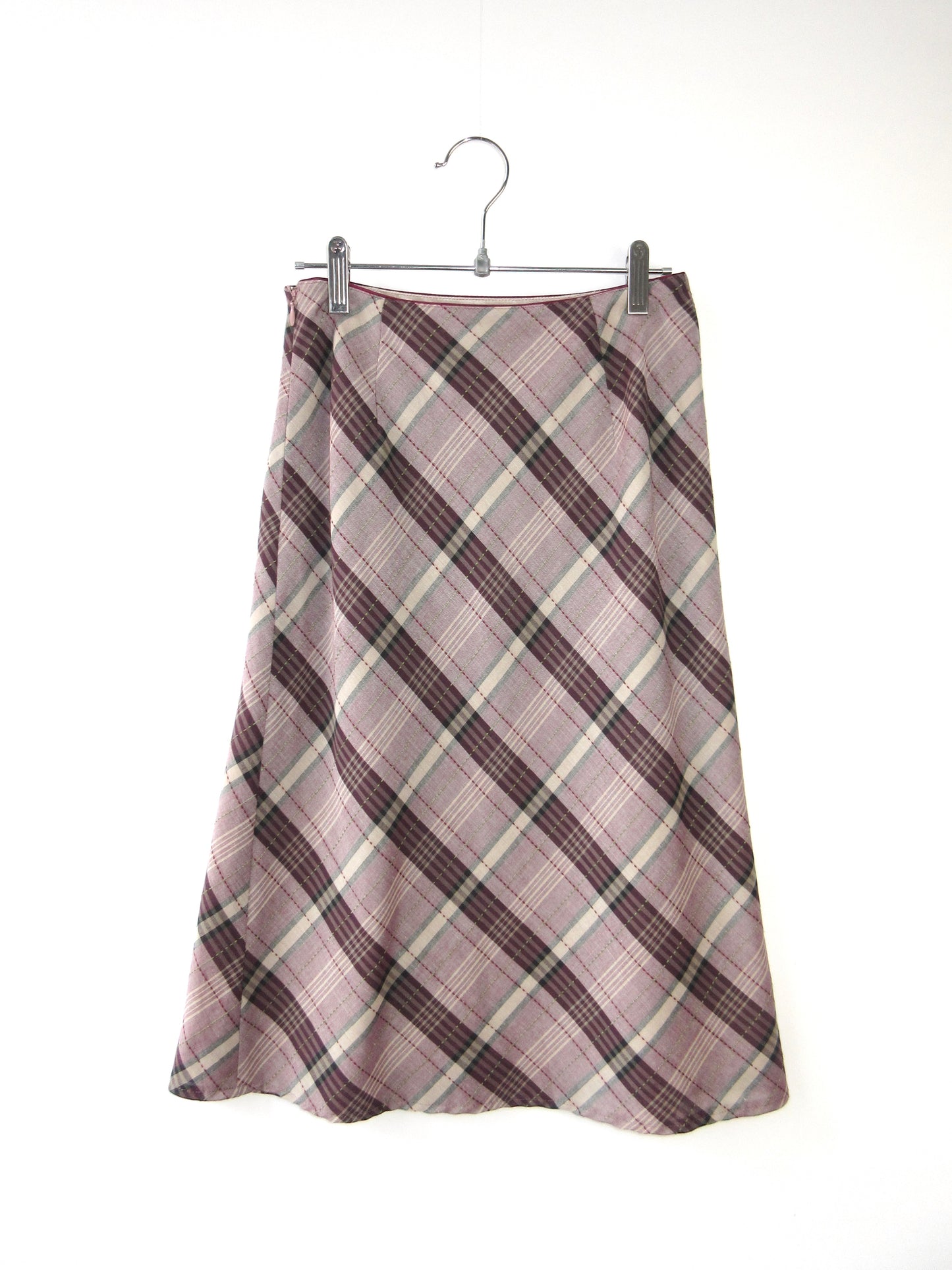 plaid pattern midi skirt