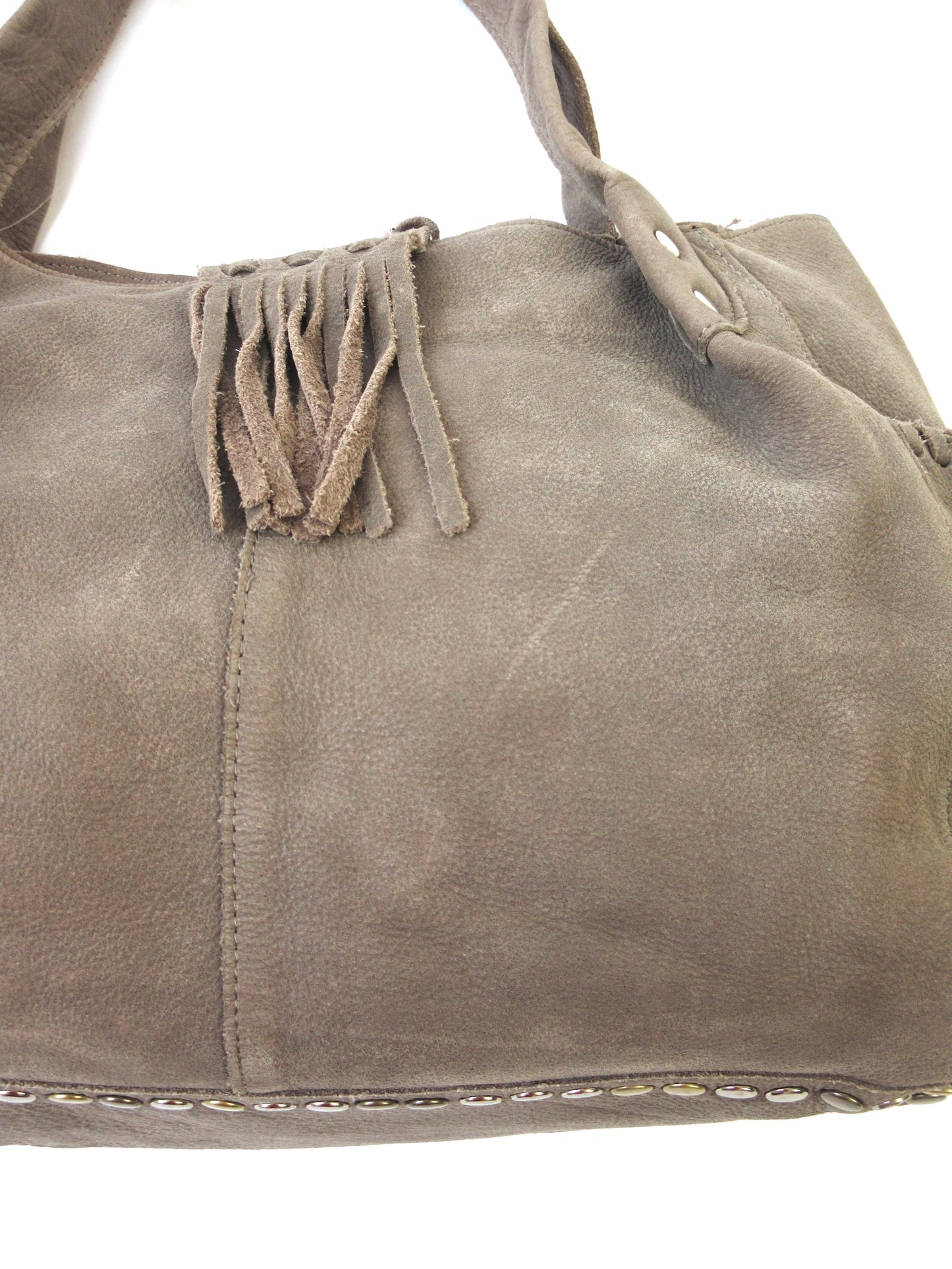 fringe×studs leather bag