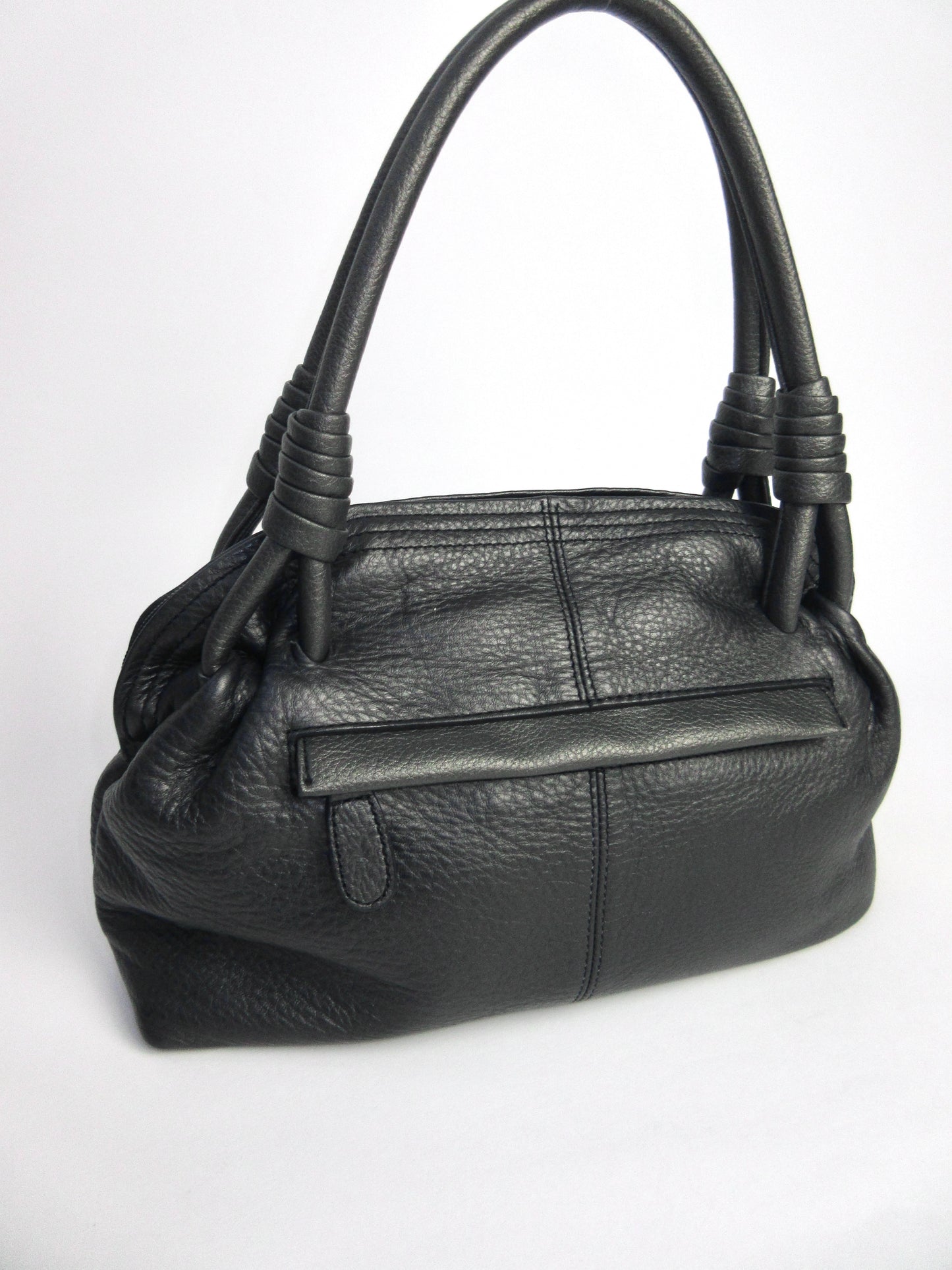 grained leather detail hand bag