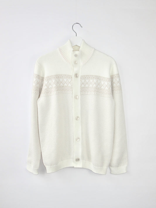 nordic pattern white cardigan