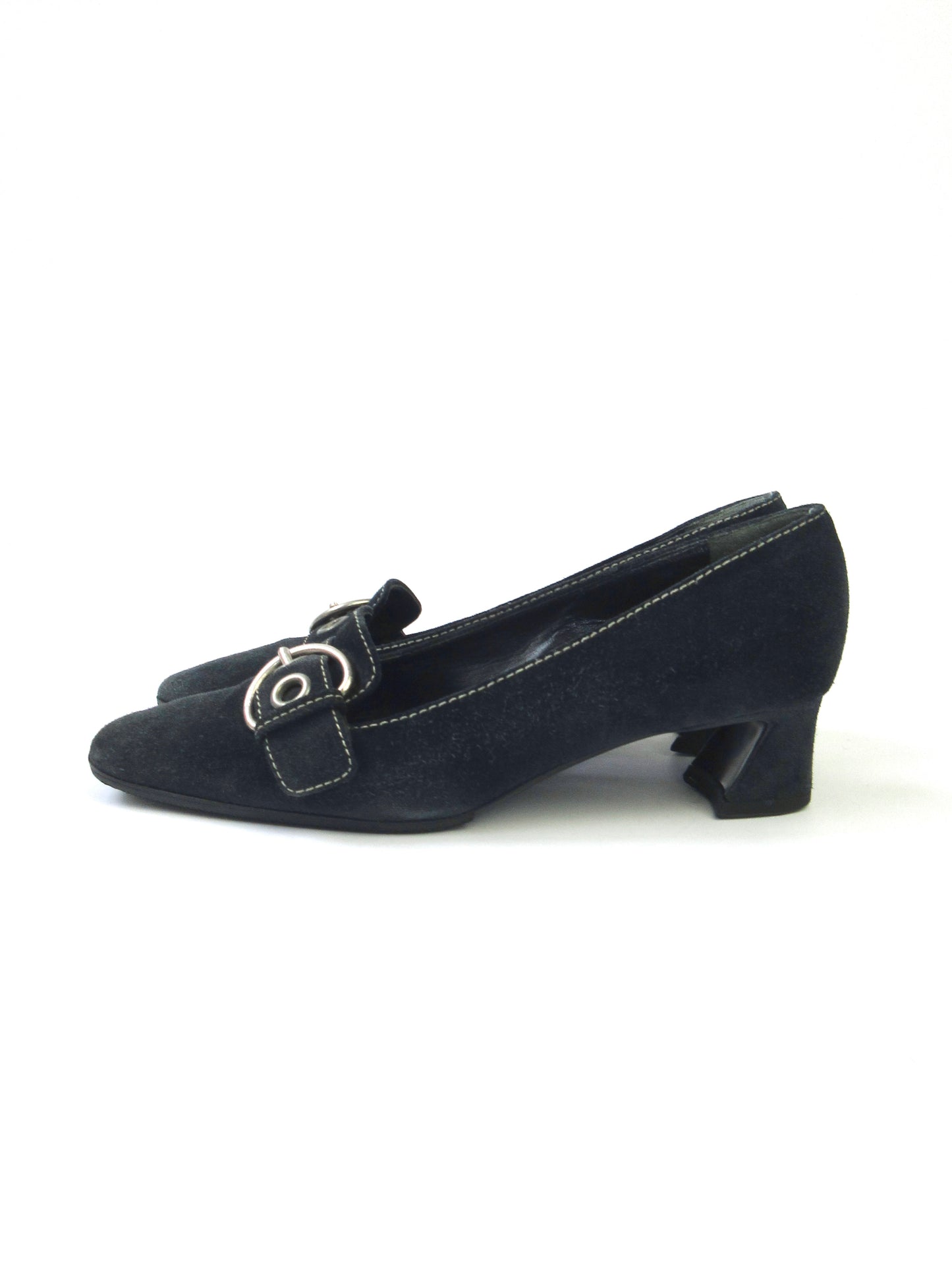 PRADA suede buckle pumps