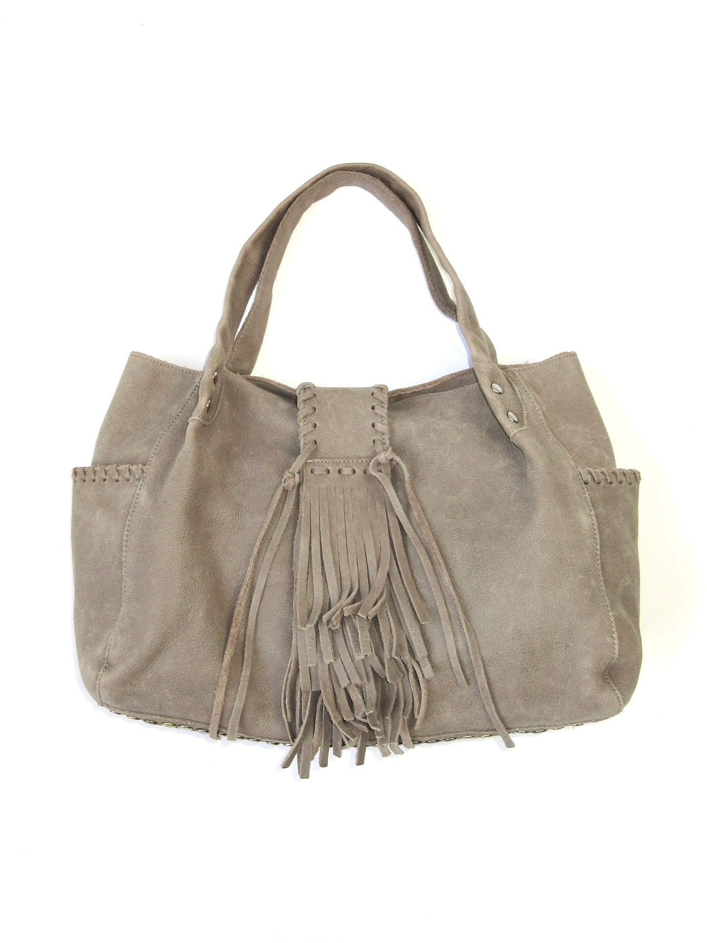 fringe×studs leather bag