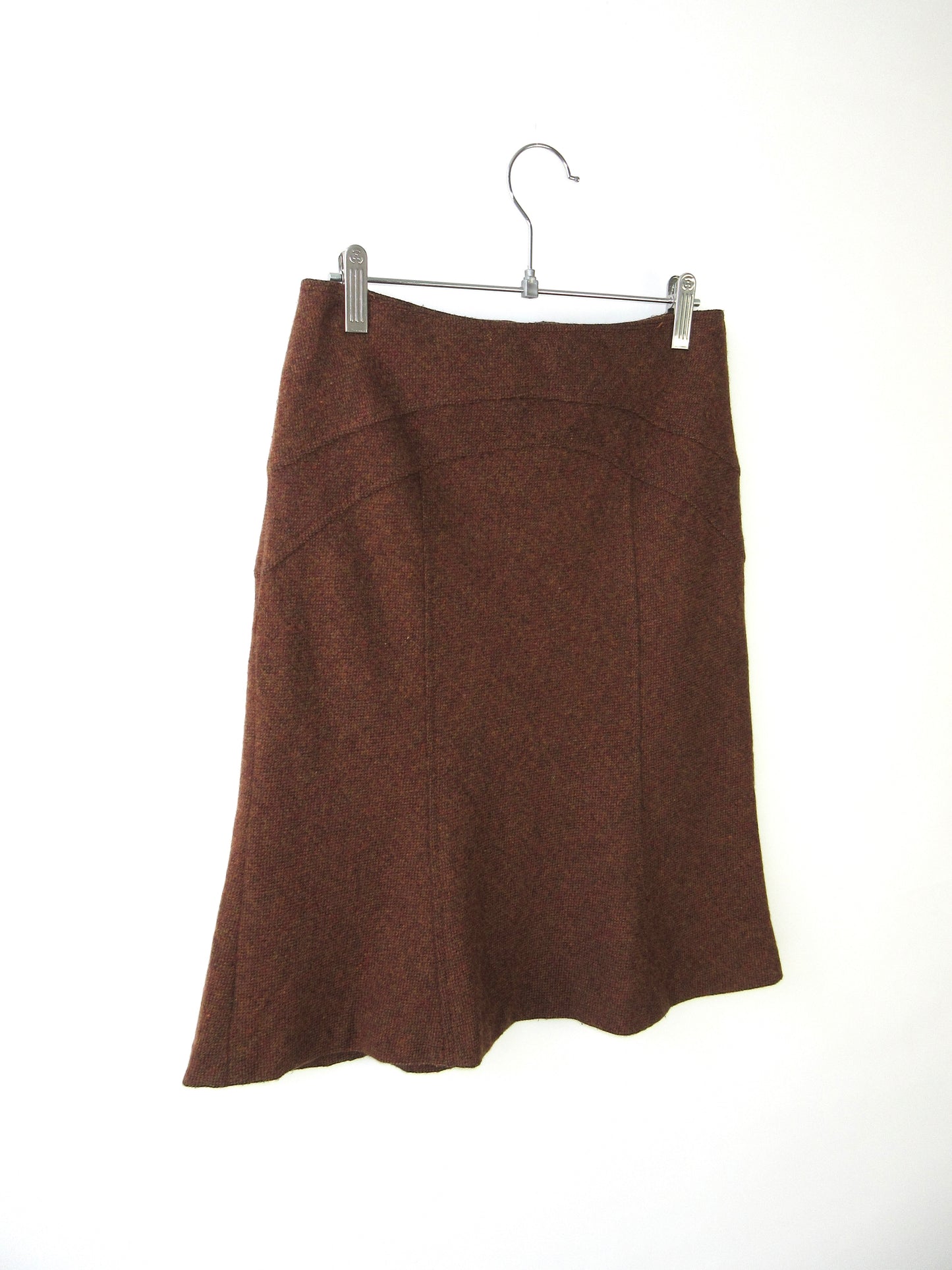 brown wool flare skirt